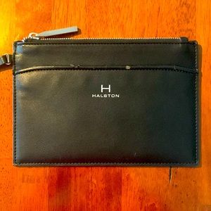 Halston black leather clutch wristlet